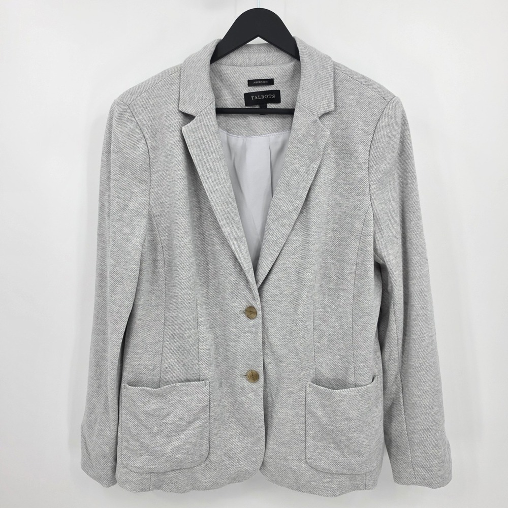 Talbots Aberdeen Grey Knit Blazer Jacket Womens Plus Sz 16 Office Preppy Pockets